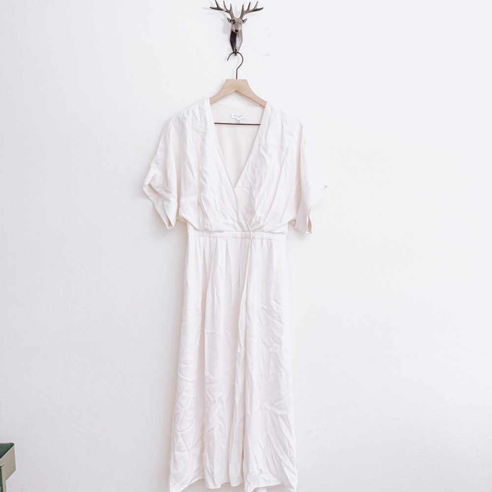 Equipment Femme Women's Pink/Beige V-Neck Midi Dress Size 6